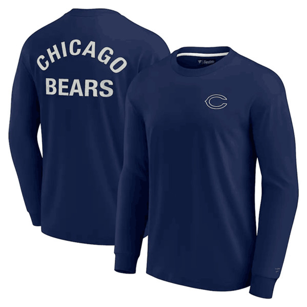 Men's Chicago Bears Navy Signature Unisex Super Soft Long Sleeve T-Shirt - Click Image to Close